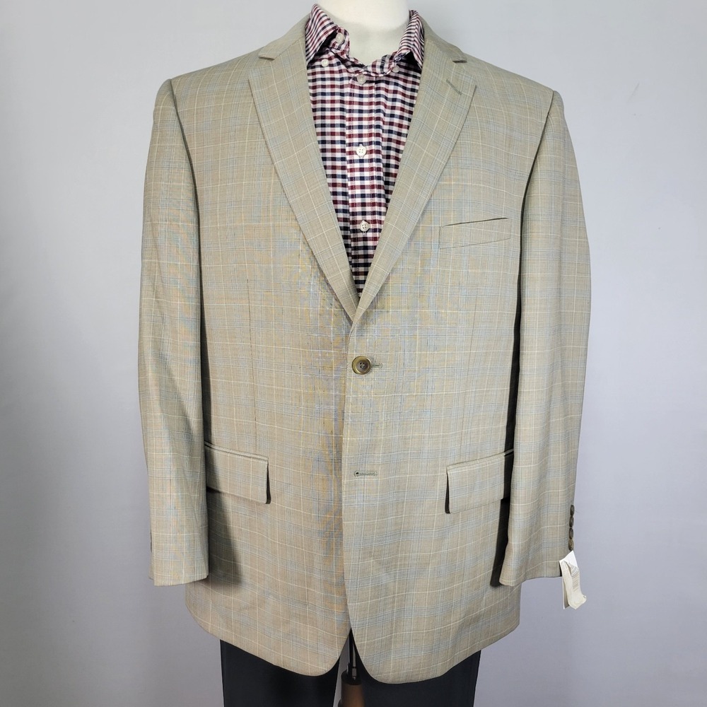 Pronto Uomo Platinum Men's Sport Coat Blazer Two Button Beige Plaid Size 46R